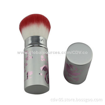 Retractable makeup brushes, made of aluminum ferrule and handle with double color synthetic hair